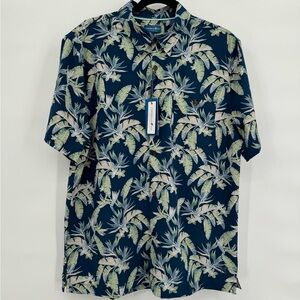 Caribbean Joe NWT‎ Size L Comfort Cool Floral Navy UPF 30 Wicking Stretch